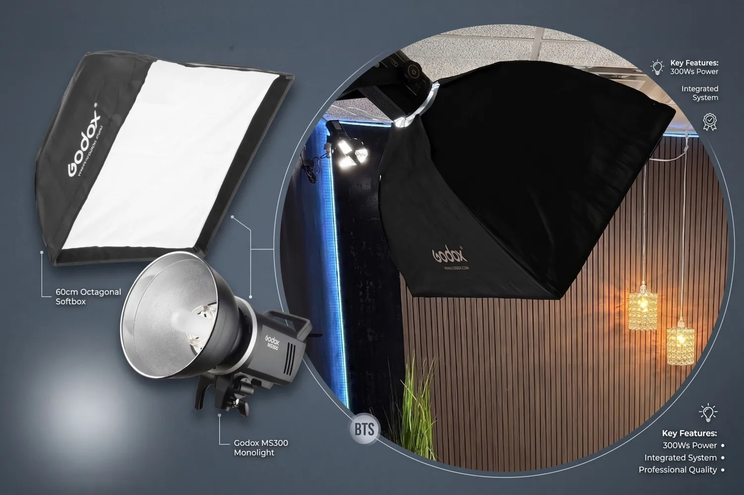 Godox softbox lighting setup for podcast studio