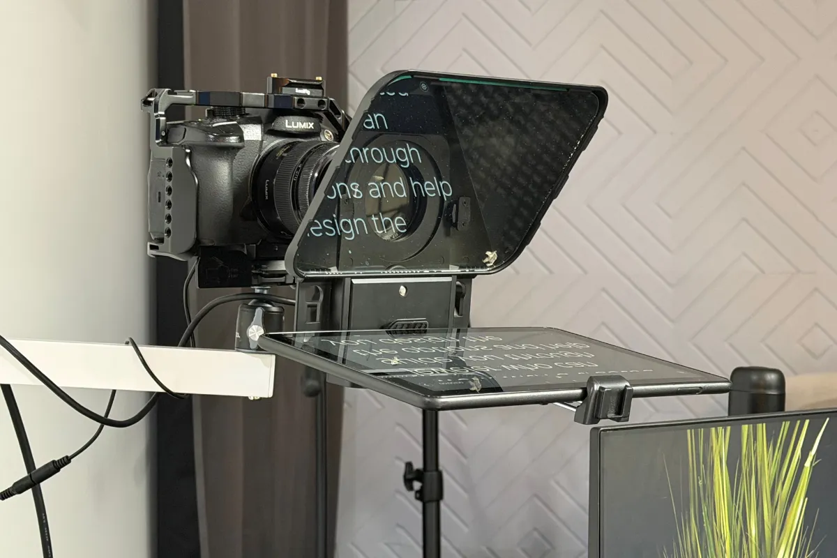 Professional camera and teleprompter studio setup