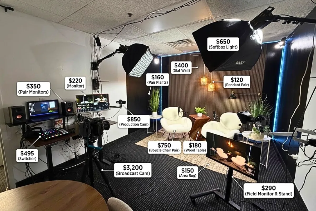 Professional podcast studio with equipment prices