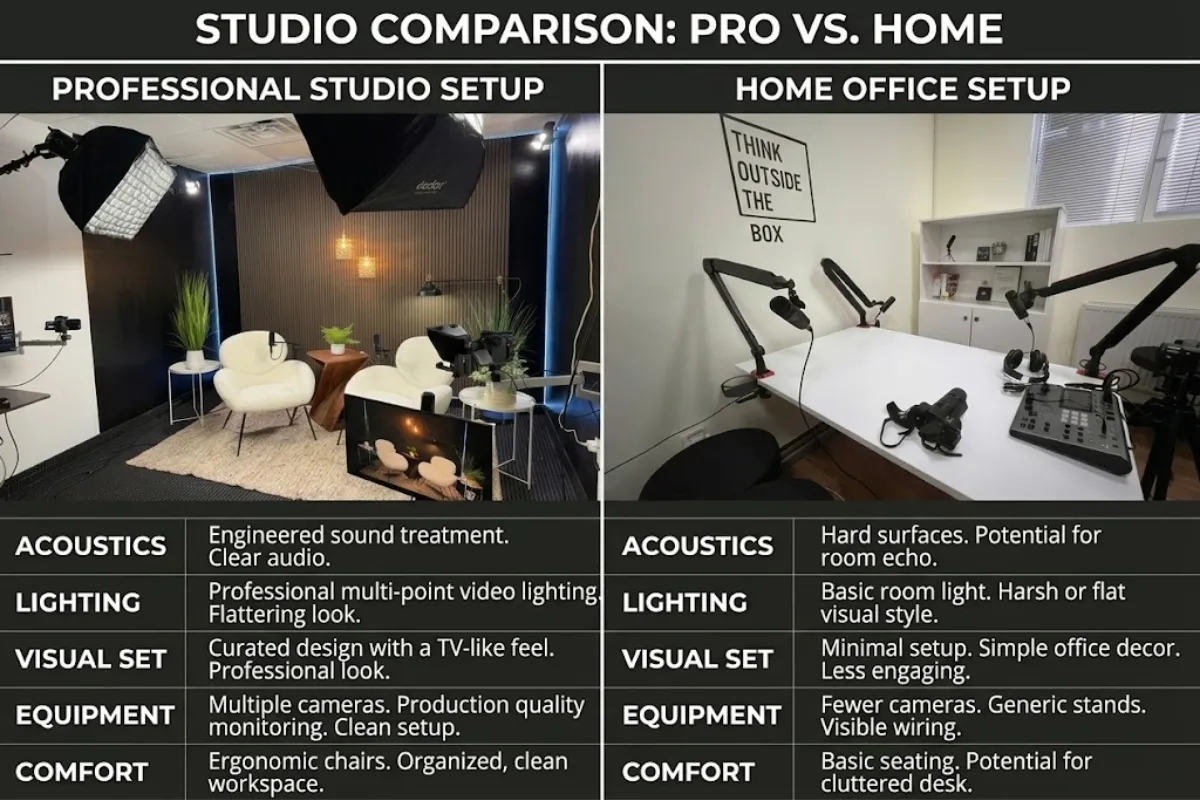 Chart comparing a pro versus home studio setup