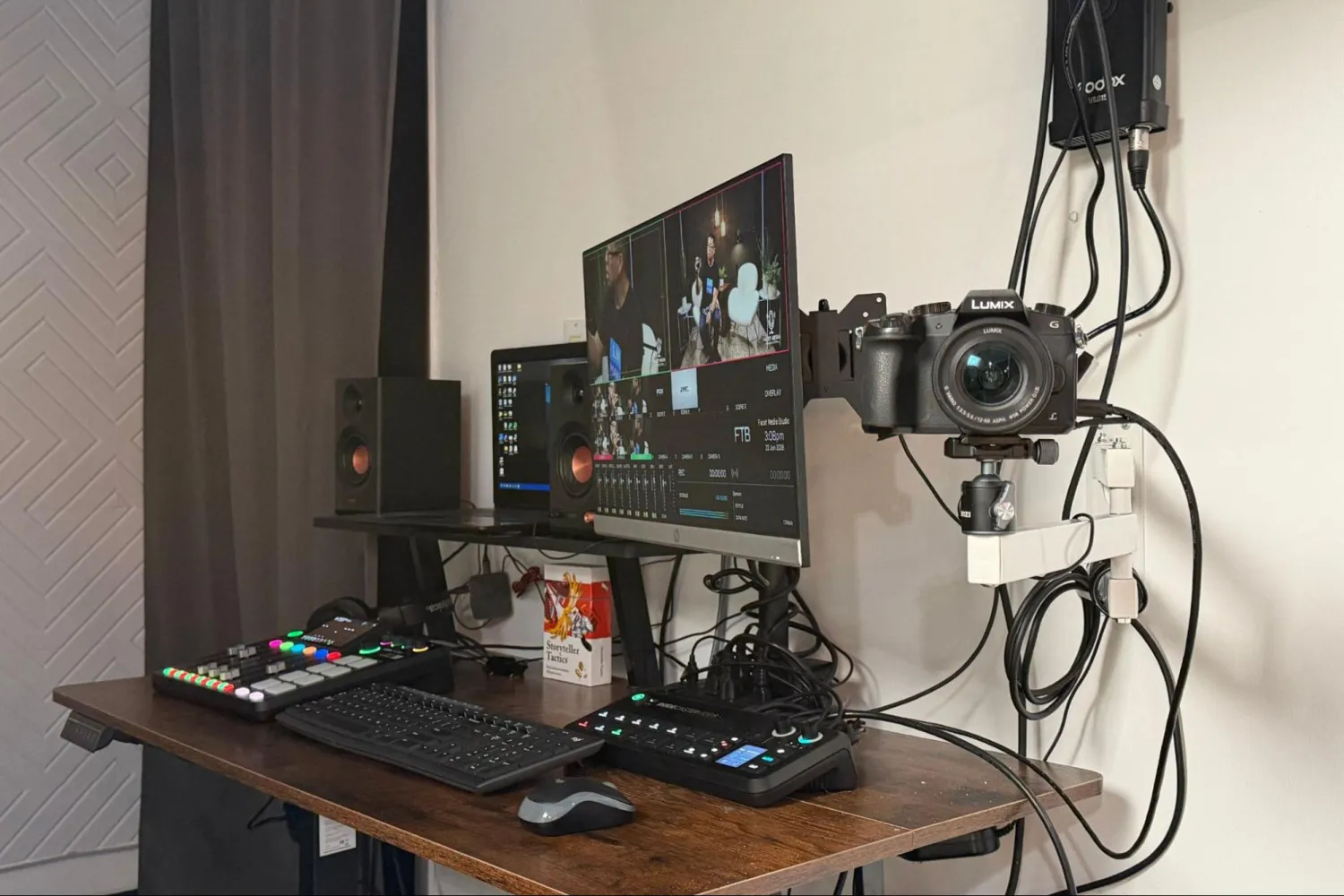 Professional podcast studio camera and control setup