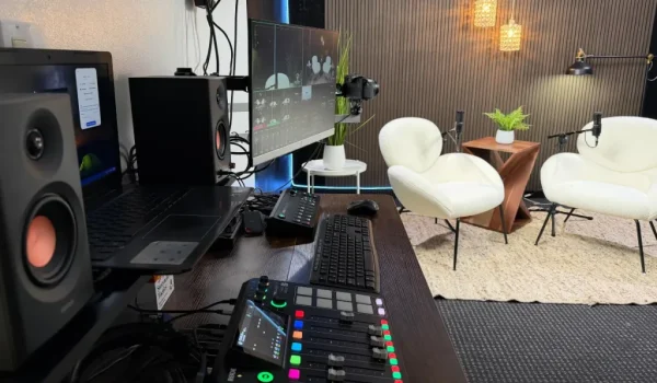 Facet Media podcast studio recording and control setup