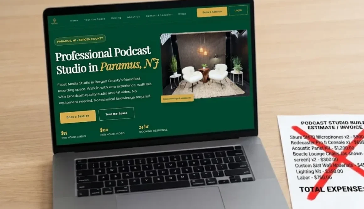 Laptop showing Facet Media Podcast Studio site